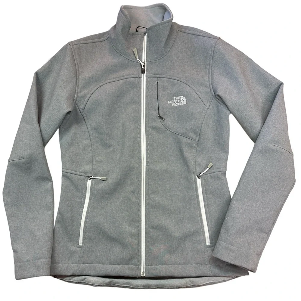 The North Face Softshell Grey/White Zippered Windwall Jacket Fall/Spring…